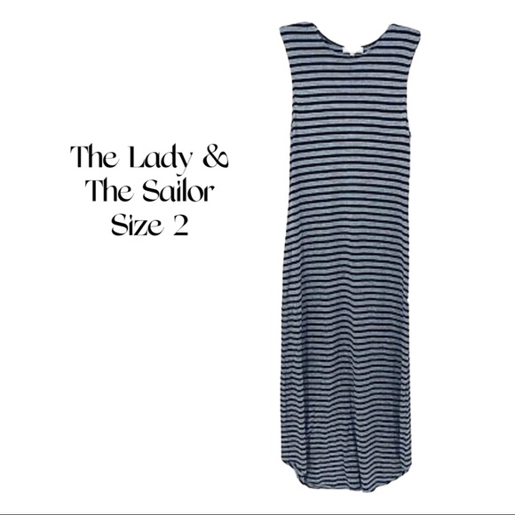 The Lady & The Sailor Striped Blue Gray Sleeveless maxi dress. - Picture 1 of 3